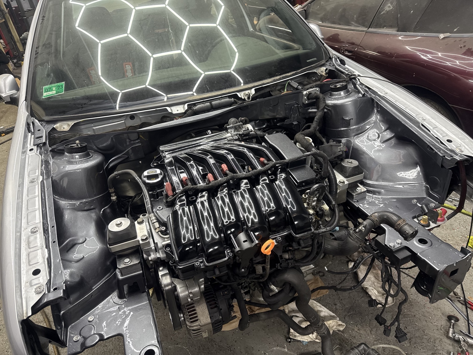Engine installed in a vehicle during a motor build